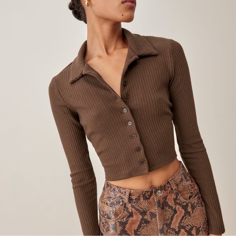 Reformation Brown Button-Up Top